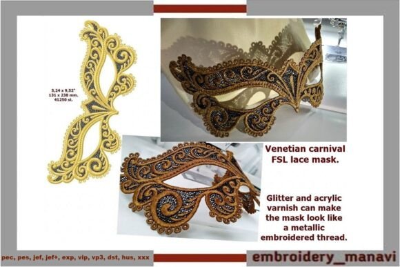 A Venetian Mask Embroidery Design for Festive Projects