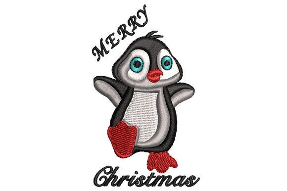 Charming Merry Christmas Penguin Embroidery