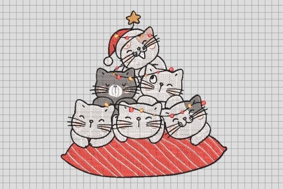 Christmas Cat Fam with Lights: A Festive Embroidery Gem
